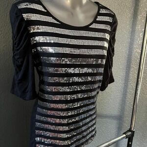 Striped Sequin 3/4 Sleeve Womens Shirt